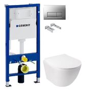 Инсталляция Geberit Duofix 458.103.00.1 с клавишей клавишей Delta50 хром матовый + Унитаз подвесной Qtap Jay Ultra Quiet QT07335177W с сиденьем Soft Close