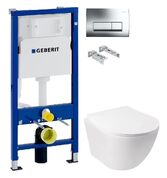 Инсталляция Geberit Duofix 458.103.00.1 с клавишей клавишей Delta50 хром глянцевый + Унитаз подвесной Qtap Jay Ultra Quiet QT07335177W с сиденьем Soft Close