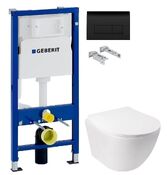 Инсталляция Geberit Duofix 458.103.00.1 с клавишей Delta50 черный глянцевый + Унитаз подвесной Qtap Jay Ultra Quiet QT07335177W с сиденьем Soft Close