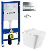 Инсталляция Geberit Duofix 458.103.00.1 с клавишей клавишей Delta50 хром глянец + Унитаз подвесной Koller Pool Trend Rimless TR-0490-RW с сиденьем Soft Close