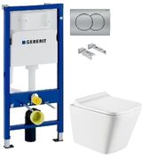 Инсталляция Geberit Duofix 458.103.00.1 с клавишей Delta01 хром матовый + Унитаз подвесной Koller Pool Trend Rimless TR-0490-RW с сиденьем Soft Close