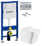 Инсталляция Geberit Duofix 458.103.00.1 с клавишей Delta01 хром глянцевый + Унитаз подвесной Koller Pool Trend Rimless TR-0490-RW с сиденьем Soft Close