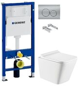 Инсталляция Geberit Duofix 458.103.00.1 с клавишей Delta20 хром матовый + Унитаз подвесной Koller Pool Trend Rimless TR-0490-RW с сиденьем Soft Close