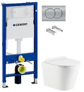 Инсталляция Geberit Duofix 458.103.00.1 с клавишей Delta01 хром матовый + Унитаз подвесной Koller Pool Orion OR-0515-RW с сиденьем Soft Close
