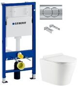 Инсталляция Geberit Duofix 458.103.00.1 с клавишей Delta01 хром глянцевый + Унитаз подвесной Koller Pool Orion OR-0515-RW с сиденьем Soft Close