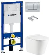Инсталляция Geberit Duofix 458.103.00.1 с клавишей Delta30 хром матовый + Унитаз подвесной Koller Pool Orion OR-0515-RW с сиденьем Soft Close
