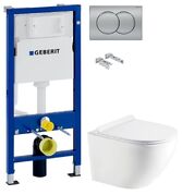 Инсталляция Geberit Duofix 458.103.00.1 с клавишей Delta01 хром матовый + Унитаз подвесной Koller Pool Round Smart RN-0490-RW с сиденьем Soft Close