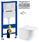 Инсталляция Geberit Duofix 458.103.00.1 с клавишей Delta01 хром глянцевый + Унитаз подвесной Koller Pool Round Smart RN-0490-RW с сиденьем Soft Close