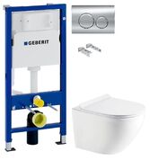 Инсталляция Geberit Duofix 458.103.00.1 с клавишей Delta20 хром глянцевый + Унитаз подвесной Koller Pool Round Smart RN-0490-RW с сиденьем Soft Close