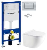 Инсталляция Geberit Duofix 458.103.00.1 с клавишей Delta30 хром матовый + Унитаз подвесной Koller Pool Round Smart RN-0490-RW с сиденьем Soft Close