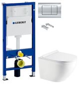 Инсталляция Geberit Duofix 458.103.00.1 с клавишей Delta30 хром глянцевый + Унитаз подвесной Koller Pool Round Smart RN-0490-RW с сиденьем Soft Close