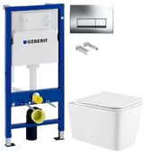 Инсталляция Geberit Duofix 458.103.00.1 с клавишей Delta50 хром глянцевый + Унитаз подвесной Koller Pool Kvadro KR-0530-RW с сиденьем Soft Close