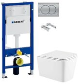 Инсталляция Geberit Duofix 458.103.00.1 с клавишей Delta01 хром матовый + Унитаз подвесной Koller Pool Kvadro KR-0530-RW с сиденьем Soft Close