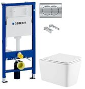 Инсталляция Geberit Duofix 458.103.00.1 с клавишей Delta01 хром глянцевый + Унитаз подвесной Koller Pool Kvadro KR-0530-RW с сиденьем Soft Close