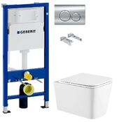 Инсталляция Geberit Duofix 458.103.00.1 с клавишей Delta20 хром глянцевый + Унитаз подвесной Koller Pool Kvadro KR-0530-RW с сиденьем Soft Close
