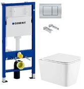 Инсталляция Geberit Duofix 458.103.00.1 с клавишей Delta30 хром матовый + Унитаз подвесной Koller Pool Kvadro KR-0530-RW с сиденьем Soft Close