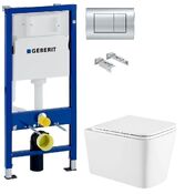 Инсталляция Geberit Duofix 458.103.00.1 с клавишей Delta30 хром глянцевый + Унитаз подвесной Koller Pool Kvadro KR-0530-RW с сиденьем Soft Close
