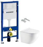 Инсталляция Geberit Duofix 458.103.00.1 + Унитаз подвесной Koller Pool Round Rimless RN-0520-RW с сиденьем Soft Close