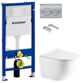 Инсталляция Geberit Duofix 458.103.00.1 с клавишей Delta20 хром матовый + Унитаз подвесной Koller Pool Round Rimless RN-0520-RW с сиденьем Soft Close