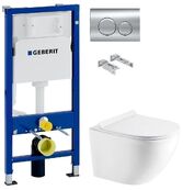Инсталляция Geberit Duofix 458.103.00.1 с клавишей Delta20 хром глянцевый + Унитаз подвесной Koller Pool Round Rimless RN-0520-RW с сиденьем Soft Close