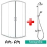 Комплект: Душевая кабина AM PM BLISS Twin Slide120 120x80 универсал, профиль мат, стекло прозрачное без поддона W56G-302U120MT + Душевая система Hansgrohe Croma 160мм Showerpipe с термостатом 27135000